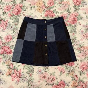 blue suede patchwork mini skirt